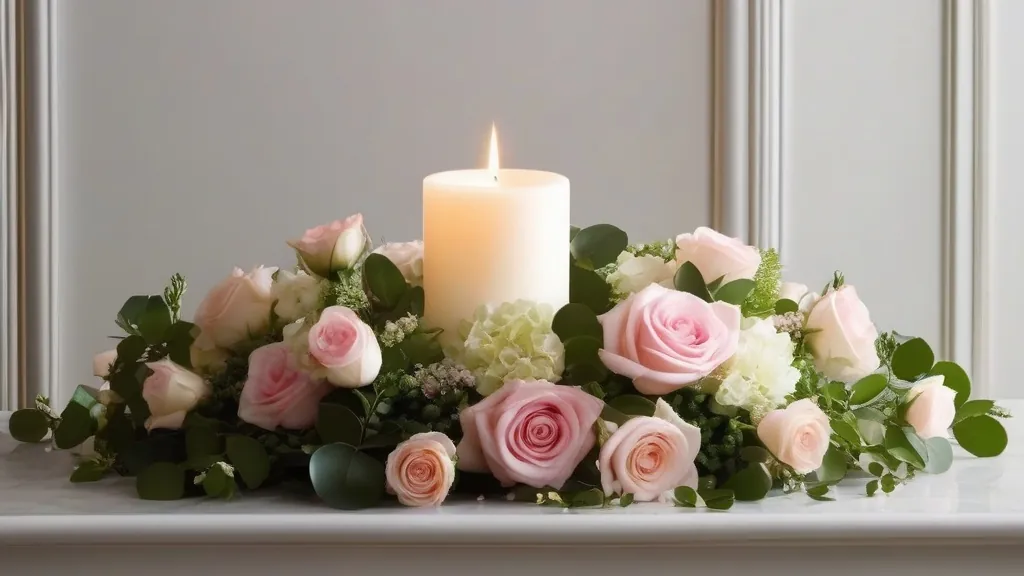 Stroik na świecę: bukszpan, różyczki, perełki